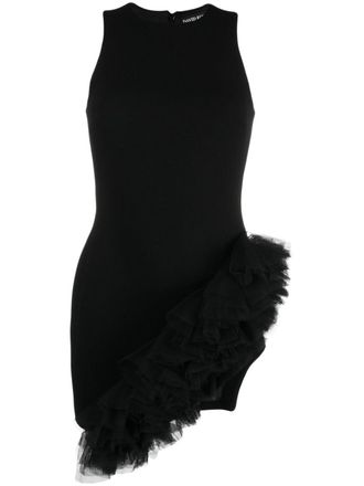DAVID KOMA ruffle-hem asymmetric minidress - Black