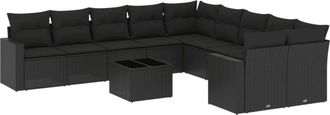 vidaXL Set De Sof&aacute;s De Jard&iacute;n 11 Pzas Y Cojines Rat&aacute;n Sint&eacute;tico Negro Vidaxl