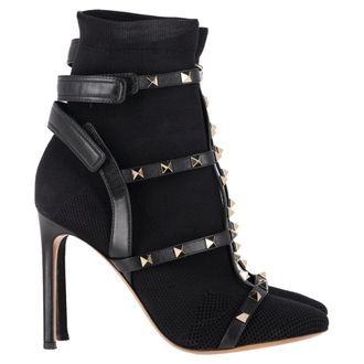 Valentino Valentino Gebreide Rockstud Gevangen Laarzen in Zwart Leer