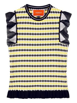 La DoubleJ Checkers ruffled short-sleeve top - Yellow