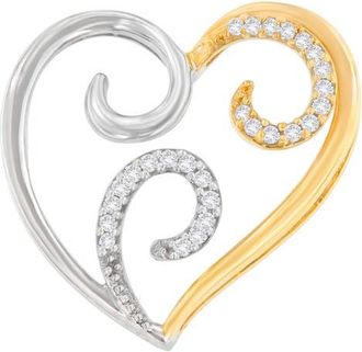 House of Brilliance 10K Two-Toned Gold 1/10 cttw Round Cut Diamond Swirl Heart Accent Pendant Necklace in Yellow at Nordstrom