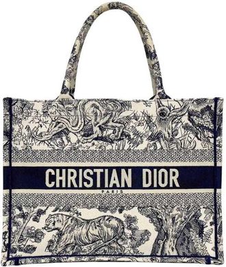 Dior Navy White Canvas Jacquard Tote Bag (Pre-Owned)