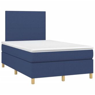 vidaXL Cama Box Spring Con Colch&oacute;n Y Luces Led Tela Azul 120x190 Cm Vidaxl