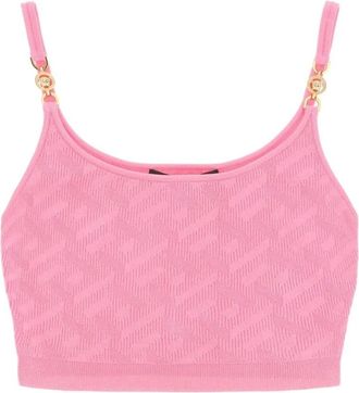 Versace Gebreide Mouwloze Crop Top - Dames - Tops zonder mouwen - Roze - M - Tops