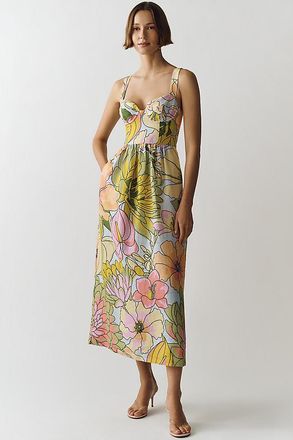 Farm Rio 100% Linen Printed Midi Dress