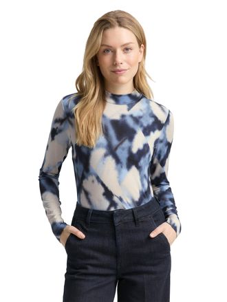 Tom Tailor Langarmshirt TOM TAILOR Fied, Damen, Gr. 3XL, blau blurry argyle, Single Jersey, Obermaterial: 95% Viskose, 5% Elasthan, bedruckt, slim fit normal, oh
