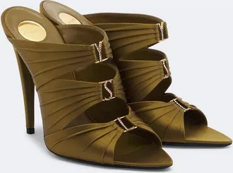 Saint Laurent Emilie embellished cr&ecirc;pe satin mules
