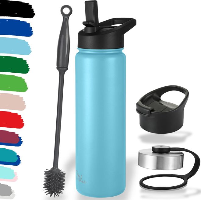 Milu Edelstahl Trinkflasche 500ml, 750ml, 1000ml (+3 Deckel) - Thermosflasche mit Strohhalm, Isolierte Wasserflasche, Auslaufsichere Isolierflasche doppelw ab 28,95 €