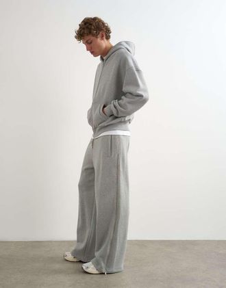 Topman premium jogger ampio in tessuto pesante con zip laterale integrale, grigio m&eacute;lange