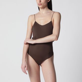 Jacquemus Brown Cabana swimsuit with ruffles