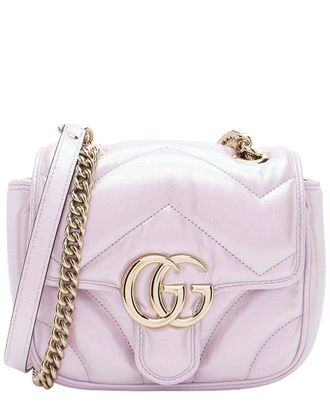 Gucci Pink Leather Matelasse Padded Iridescent Gg Marmont Square Mini Shoulder Bag (Authentic Pre-Loved)
