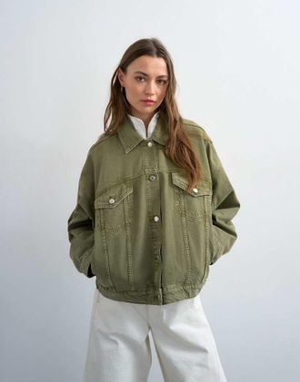 Topshop Giacca a palloncino in denim verde oliva