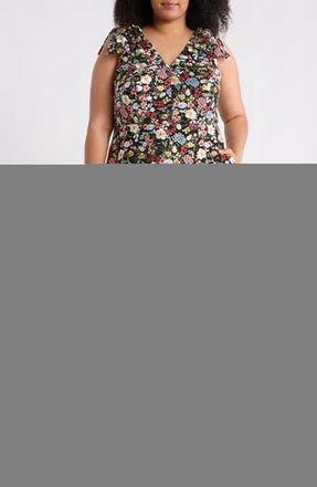 Eliza J Floral Embroidered Bow Shoulder Sleeveless Dress in Black at Nordstrom Rack, Size 18W