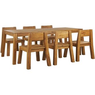 Beliani 7 Piece Garden Dining Set Indoor Outdoor Table Chairs Laminated Acacia Wood Livorno