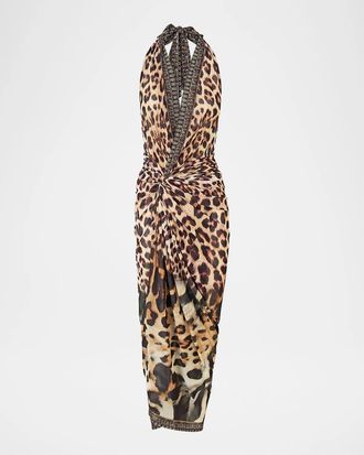 Camilla Leotigra Printed Side Twist Jersey Maxi Dress