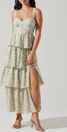 ASTR the Label Midsummer Floral Tiered Cotton Maxi Dress in Light Mint Multi Floral at Nordstrom Rack, Size Medium