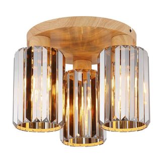 Netlighting Run Shade Cluster Ceiling Wood Look Smoke Crystals 3x E27 in Brown