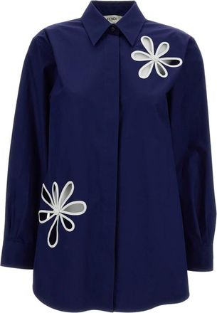 Fendi Katoenen Poplin Shirt - Dames - Overhemden - Blauw - M - Katoen - Overhemden