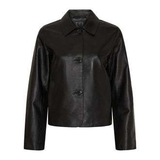 Notyz Lamsleren Jas met Knoopsluiting - Dames - Leren en Su&egrave;de Jassen - Zwart - 2XL - Leer - Jassen
