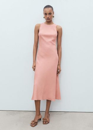 Mango Abito midi lino rosa - Donna - M - MANGO