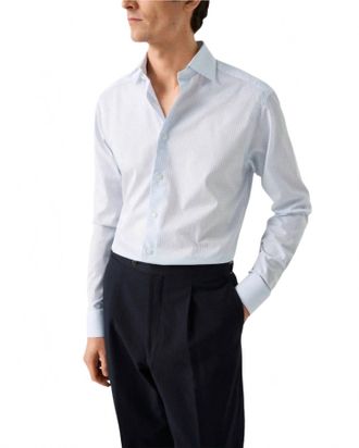 Eton Elevated Pique Shirt In Light Blue Check On White