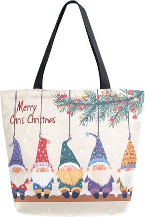 Alaza Canvas Tote Bag Large Women Casual Shoulder Bag Handbag Merry Christmas Cute Gnomes Reusable Multipurpose Heavy Duty Shopping Grocery Cotton Bag for M