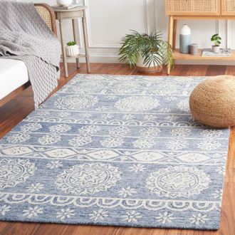 Safavieh Micro-Loop Hand Made Area rug, Blue / Ivory Bohemian Style Non-Shedding