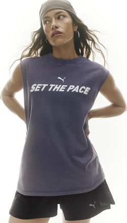 Puma T-shirt senza maniche e grafica Run Culture Collective dal taglio morbido da donna, Abbigliamento, Grigio, XL