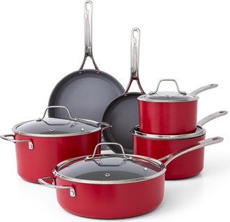 Sur la table Angelie 10 Piece Nonstick Ceramic Enameled Aluminum Cookware Set in Matte Brick