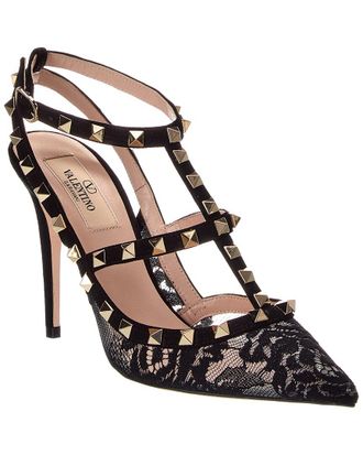 Valentino Rockstud 100 Caged Suede & Lace Pump