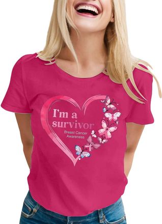 Generic Breast Cancer Shirt Women Pink Ribbon T Shirt Breast Cancer Awareness T-Shirt Funny Tops Research Tshirt Women Pink Tshirt Adults Ladies Gifts for Wom