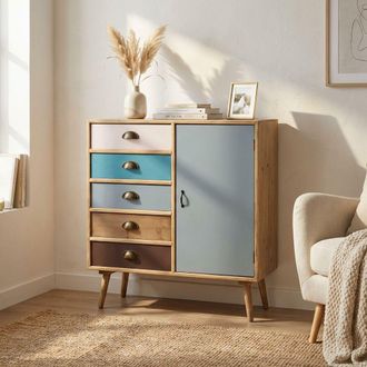 Milani Home Adeline - Mobiletto 1 Anta E 5 Cassetti In Mdf Multicolor