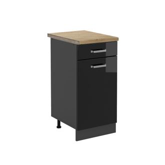 Vicco Mueble Bajo De Cocina R-line, Negro Brillo Intenso, 40 Cm, Et Roble