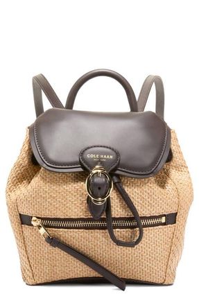 Cole Haan Alexandria Small Backpack in Natural Raffia /dark Chocolate at Nordstrom