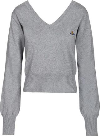 Vivienne Westwood Breiwerk - Dames - V-hals truien - Grijs - M - Katoen - Truien & Vesten