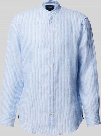 Christian Berg Regular Fit Leinenhemd mit Stehkragen in Bleu, Größe 3XL