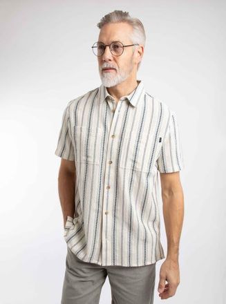 Weird Fish Madoc Woven Short Sleeve Striped Shirt in Dusty White at Nordstrom, Size Xxx-Large