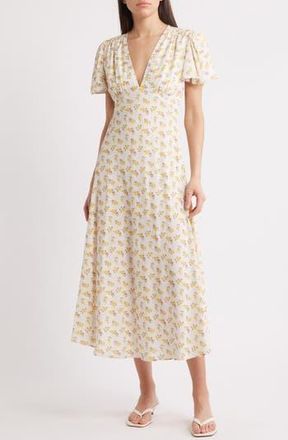 Faithfull The Brand Stacia Floral A-Line Midi Dress in Hazy Rose Canary at Nordstrom Rack, Size Xx-Large
