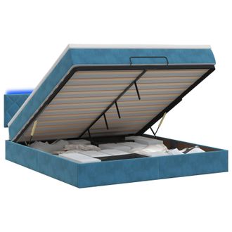 vidaXL Letto Ottomano Con Materasso E Led Blu Scuro 140 X 190 Cm Vidaxl