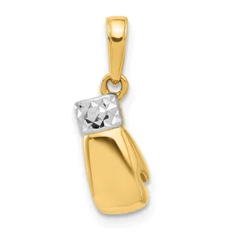 Diamond2Deal 14k Yellow Gold White Rhodium Diamond-Cut Boxing Glove Pendant
