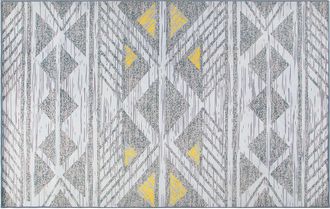 Beliani Beliani - Alfombra Gris Con Poli&eacute;ster Amarillo 160 X 230 Cm Patr&oacute;n Geom&eacute;trico Pelo Corto Kargi