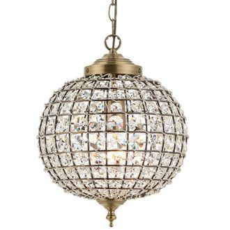 Loops Hanging Ceiling Pendant Light Antique Brass Glass Round Metal Lamp Shade Holder in Clear