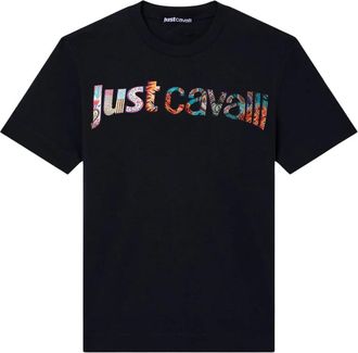 Just Cavalli Tops, Dames, Zwart, L, Katoen, Katoenen T-shirt met Logo