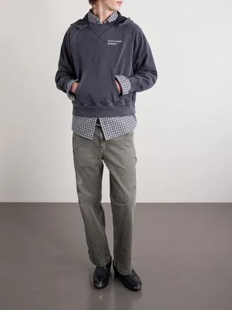 Enfants Riches Deprimes Cropped Logo-Print Distressed Cotton-Jersey Hoodie