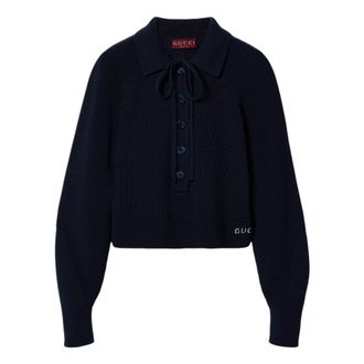Gucci (WMNS) Gucci Chunky Rib Cotton Polo Shirt Dark Blue 786464-XKD2S-4003
