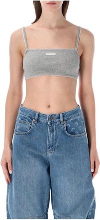 Marine Serre Top Corto de Canal&eacute; con Ribete de Encaje - Tops - Mujer - Gris - M