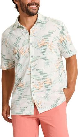 Tommy Bahama Costa Wave Festa Fronds Seersucker Stripe IslandZone Short Sleeve Button-Up Shirt in White at Nordstrom, Size Xxx-Large