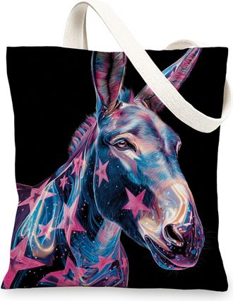 Generic Colorful Donkey Canvas Tote Bag, Artistic Reusable Grocery Bags, Lightweight Colorful Shoulder Strap Bags 13x15 Inch
