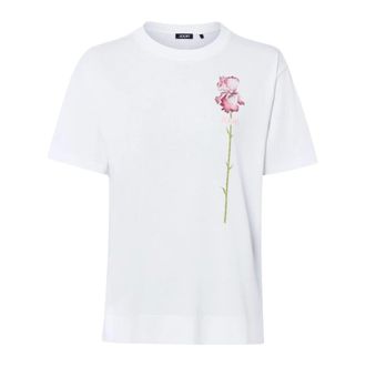 Joop Tops, Dames, Wit, L, Katoen, T-shirt met bloemenaccent en logo-borduurwerk