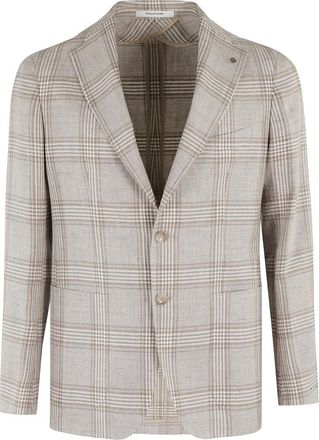 Tagliatore Blazers, male, Beige, XL, Jacket 1 Breast Linen Cotton Check